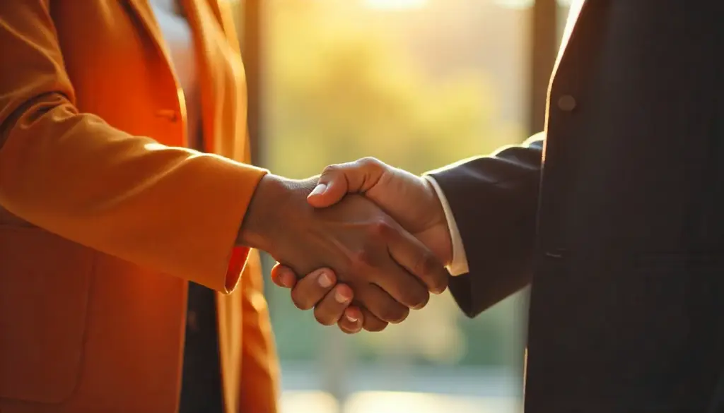 Imagem de aperto de mãos entre duas pessoas, simbolizando a etapa de crossboarding na integração de novos colaboradores ou parceiros de negócios.