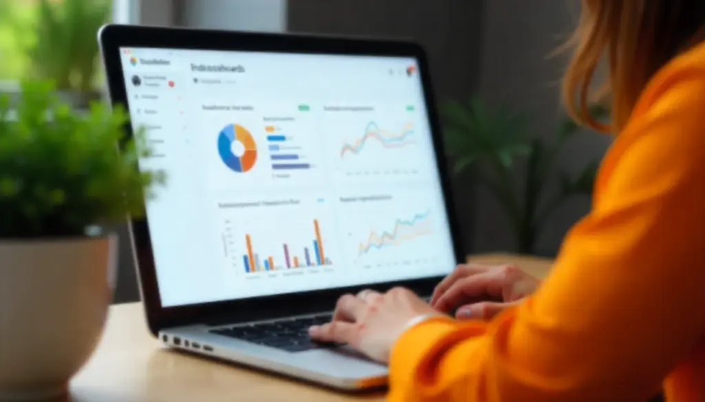 Imagem de uma pessoa analisando gráficos e indicadores de RH em um laptop, essencial para acompanhar o desempenho e a eficiência dos recursos humanos na empresa.