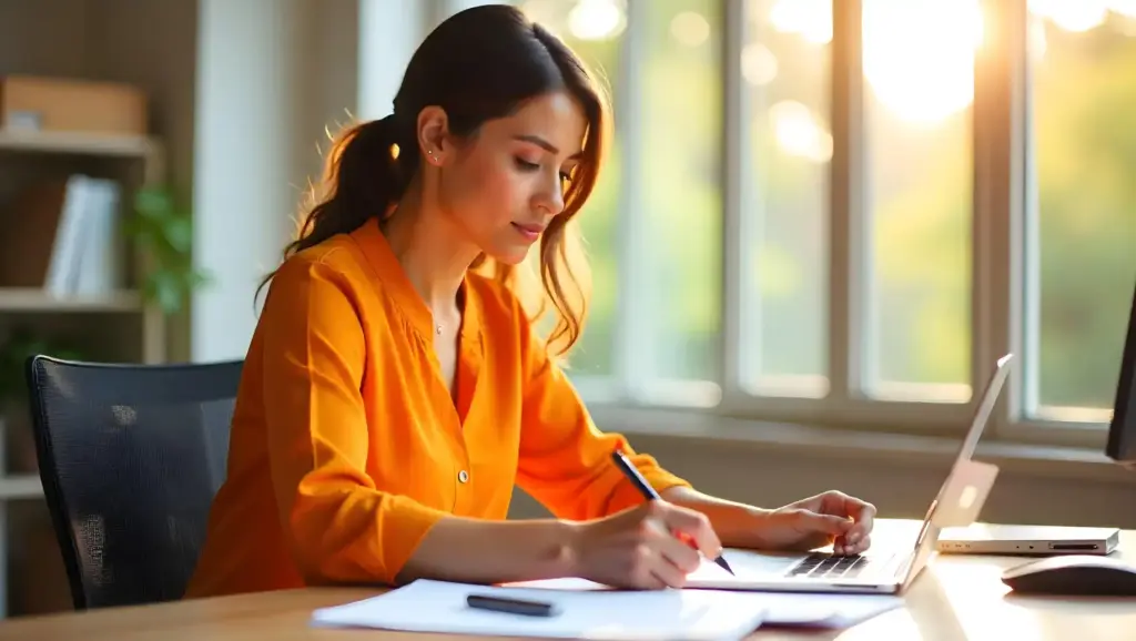 mulher jovem trabalhando no escritorio laptop png FGTS: O que o DP precisa saber sobre essa obrigação
