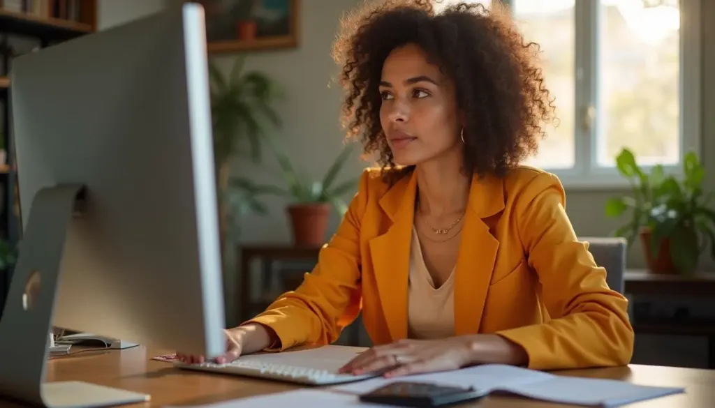 Mulher trabalhando em escritório durante as melhorias de julho 2025, foco na produtividade e progresso.