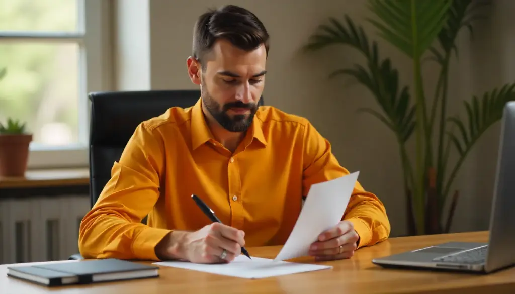 Homem no escritório analisando documentos importantes durante o processo de onboarding de novos colaboradores.
