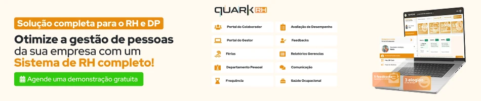 Imagem do sistema de RH QuarkRH com painel de controle para gestão de recursos humanos e folha de pagamento, facilitando a administração de pessoas na empresa.
