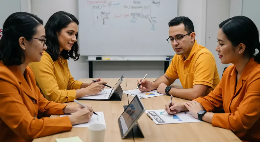 Reunião de equipe discutindo a Reforma Trabalhista para otimização de direitos trabalhistas e modernização das leis no Brasil.