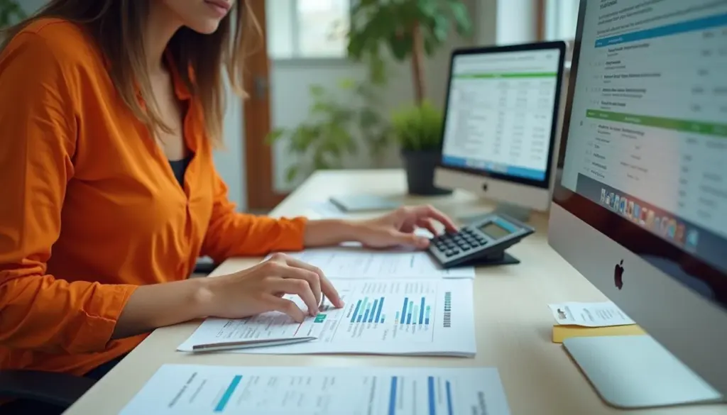 Pessoa trabalhando em escritório com computadores e documentos, sobre trabalho intermitente: regras, direitos e funcionamento.