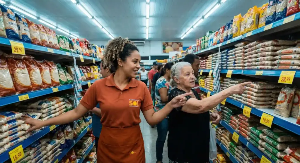 Foto realista de uma profissional de recursos humanos usando roupa de escritório em tons de laranja, organizando horários de trabalho para as festas de fim de ano em uma loja, com calendário, anotações e laptop. Ambiente corporativo moderno, iluminação natural, atmosfera estratégica no Brasil.
