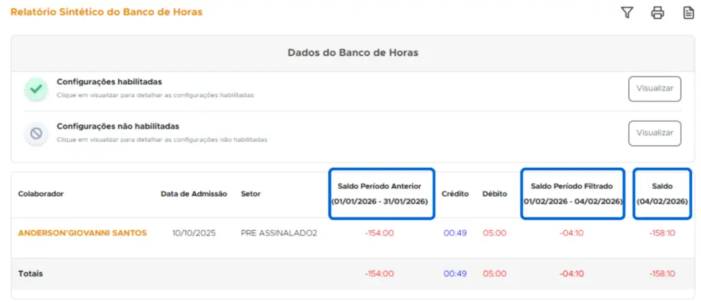 Relatório detalhado de ponto de soldado Giovanni Santos, incluindo horários de entrada e saída, horas extras e saldo de horas, com foco na otimização de busca por controle de jornada de trabalho.