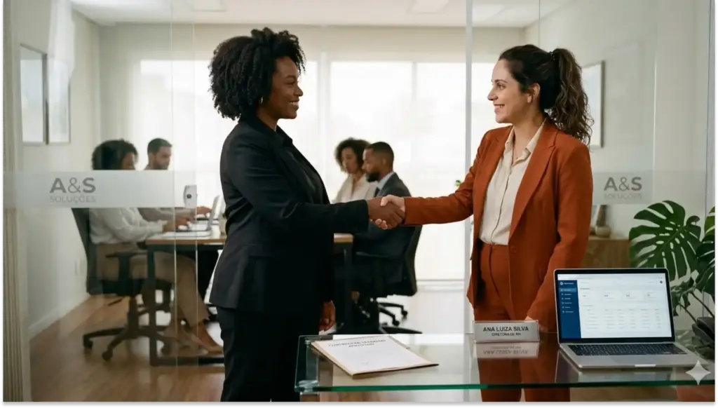 parceria entre mulheres de negocios no escritorio jpg Emprega Mais Mulheres: 10 ações práticas para o RH aplicar a lei