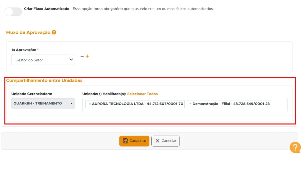 Imagem de plataforma de gerenciamento de fluxo de aprovação e compartilhamento entre unidades de uma organização.