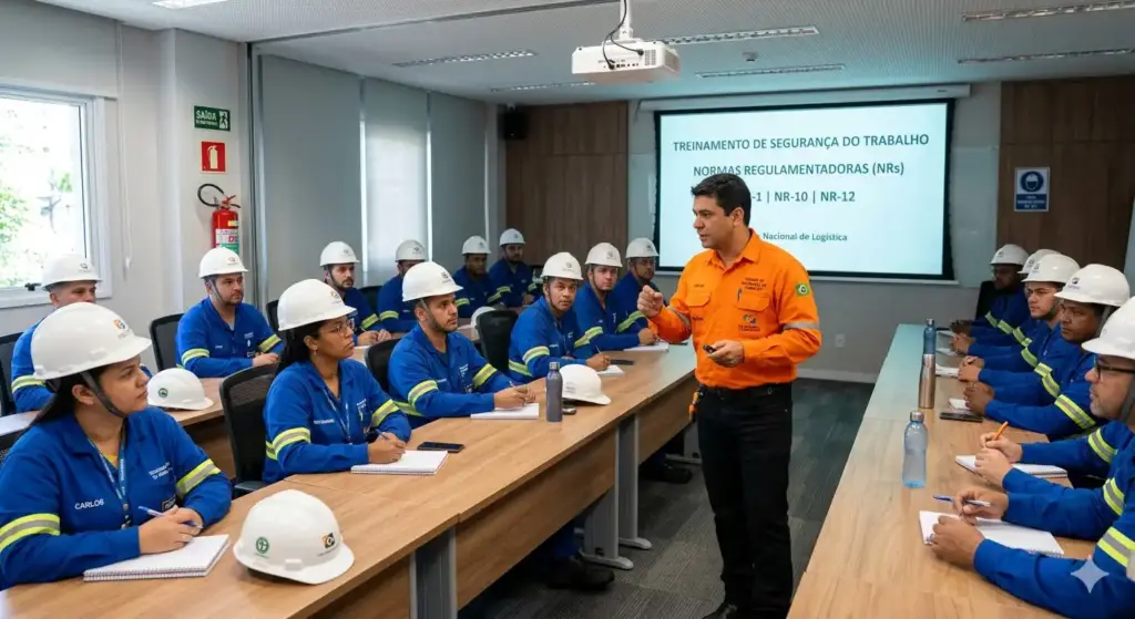 Treinamento de Segurança do Trabalho para trabalhadores da área de logística, focado em SESMT, atribuições, regras NR-4 e dimensionamento.