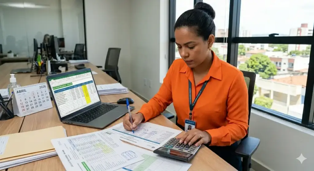 Profissional analisando documentos sobre demissão sem justa causa, direitos, multa e como funciona em escritório de advocacia.