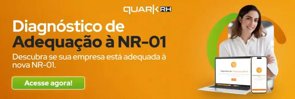 Imagem promocional do webinar da Jornada NR-1 com dicas sobre diagnóstico de adequação à NR-01, incluindo dispositivos eletrônicos e uma mulher sorridente.