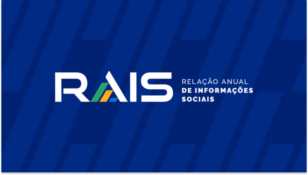 Capa do documento com o título “RAIS” e a indicação “Relação Anual de Informações Sociais”, em fundo azul com padrão geométrico e logotipo colorido.