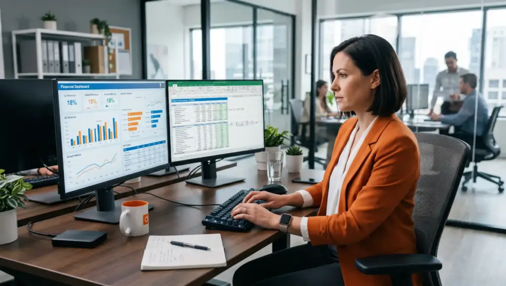 mulher trabalhando com dashboards em escritorio corporativo O que é hard skills, importância e exemplos