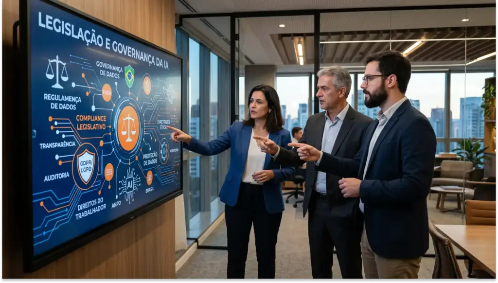 equipe reuniao painel legislacao e governanca da inteligencia artificial Marco legal das IAs no Brasil: o que muda para o RH e o DP