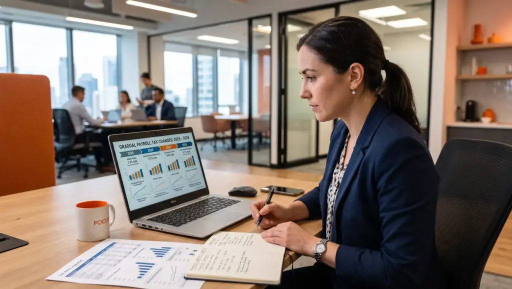 profissional analisa graficos financeiros no notebook em escritorio Reoneração da folha de pagamento: guia completo 2025‑2028