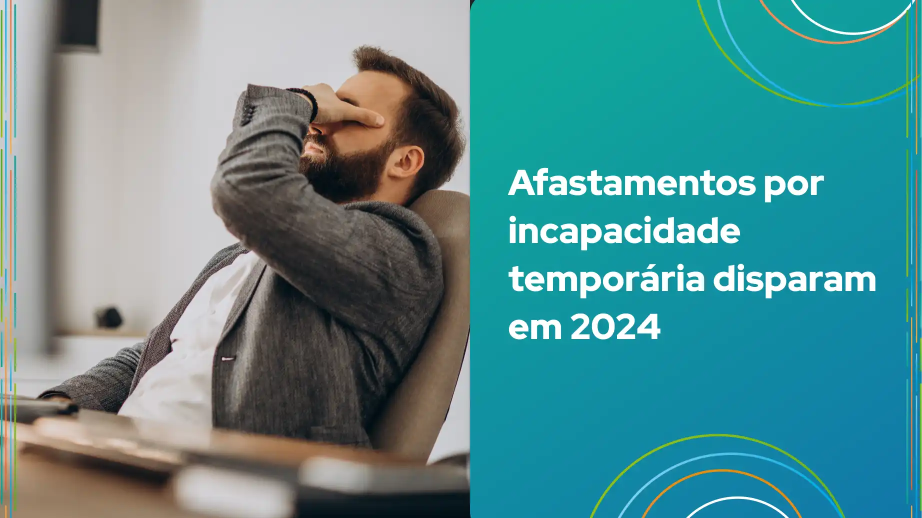 Homem preocupado em escritório, refletindo sobre afastamentos por incapacidade temporária que aumentaram em 2024.