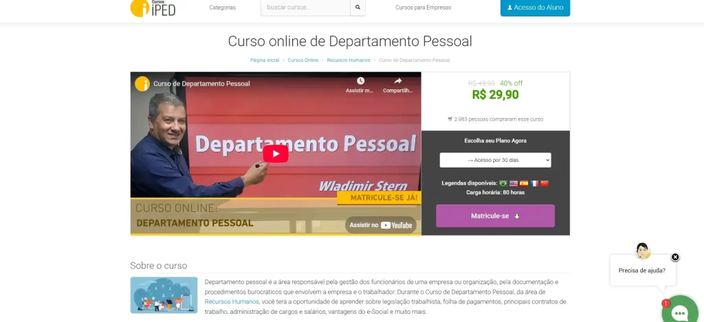 Curso online de Departamento Pessoal ministrado por Wladimir Stern, com foco em gestão de processos e procedimentos de recursos humanos.