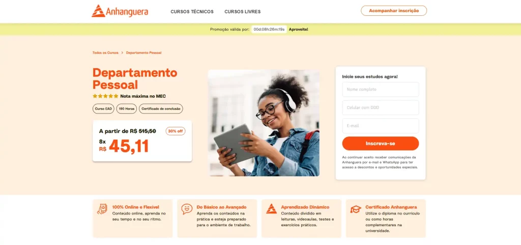 Imagem ilustrativa do Departamento Pessoal da Anhanguera, destacando um dos cursos para departamento pessoal - DP