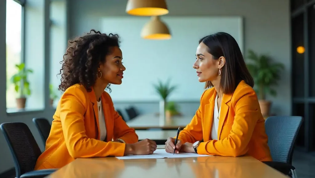 dupla mulheres conversando ambiente profissional Comunicação não violenta: O que é? Como aplicar na sua empresa?