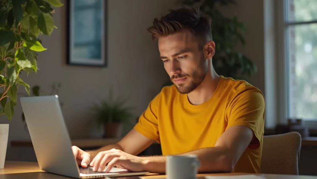 homem trabalhando laptop O que é presenteísmo? Quais os efeitos para sua empresa?