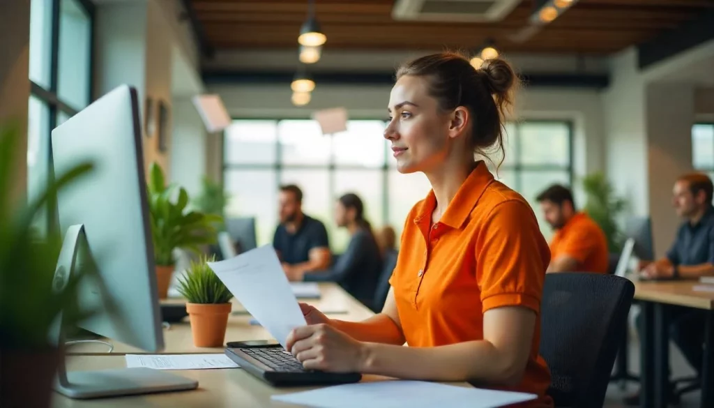 mulher com camisa laranja escritorio Canal de denúncia como ferramenta de saúde mental