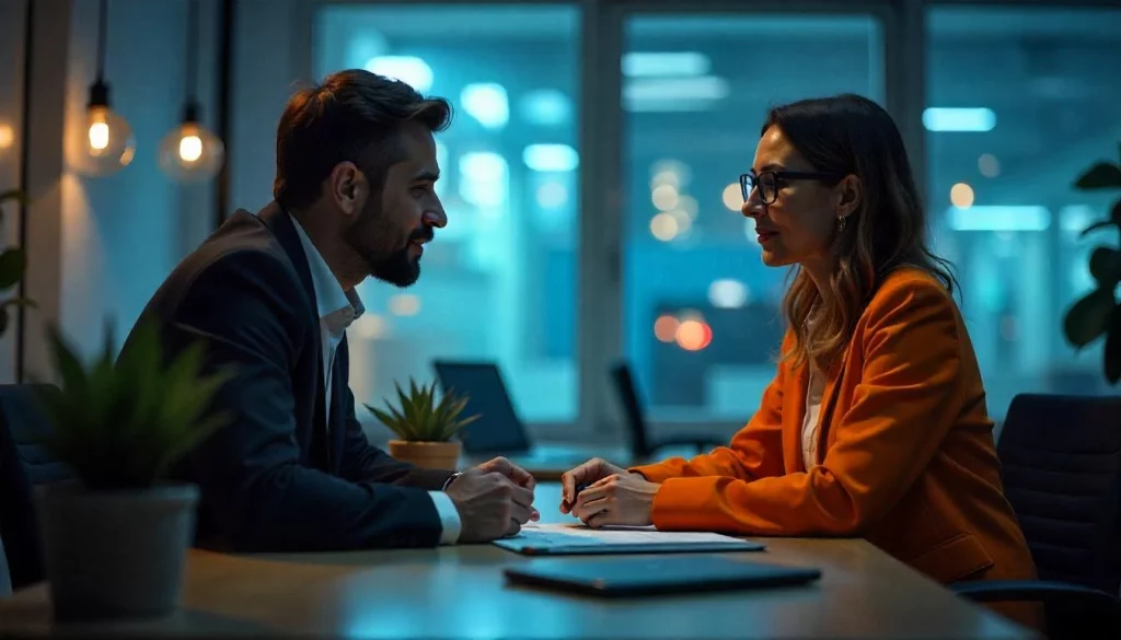 reuniao negocios ambiente corporativo noite jpg Rotatividade nas empresas: causas, impactos e soluções