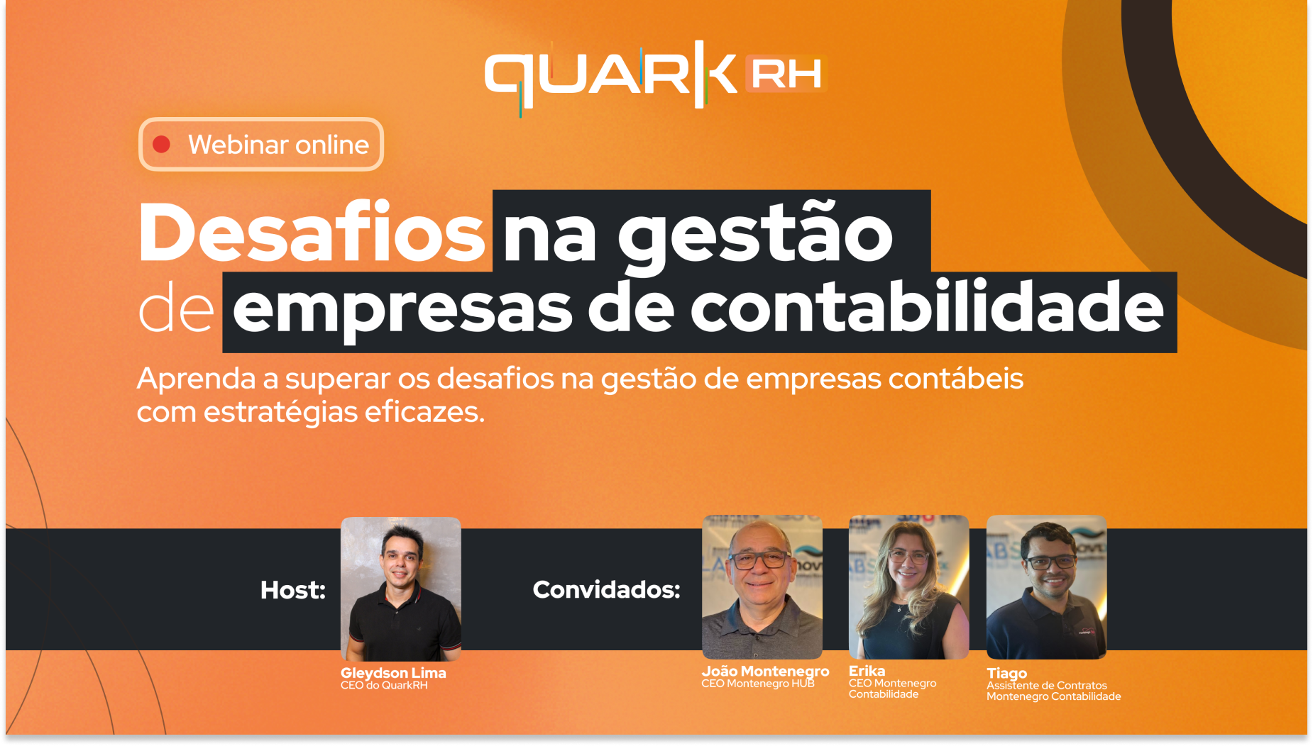 Imagem de um webinar online com foco em desafios na gestão de empresas de contabilidade, apresentando especialistas e estratégias eficazes.
