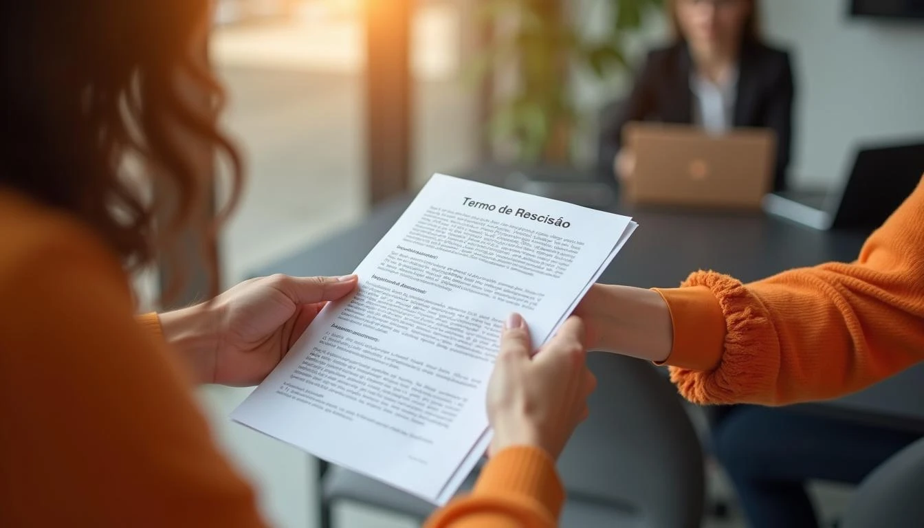 Pessoa entregando termo de rescisão para assinatura, ilustrando o cálculo de rescisão, o que entra e como evitar erros nesse processo.