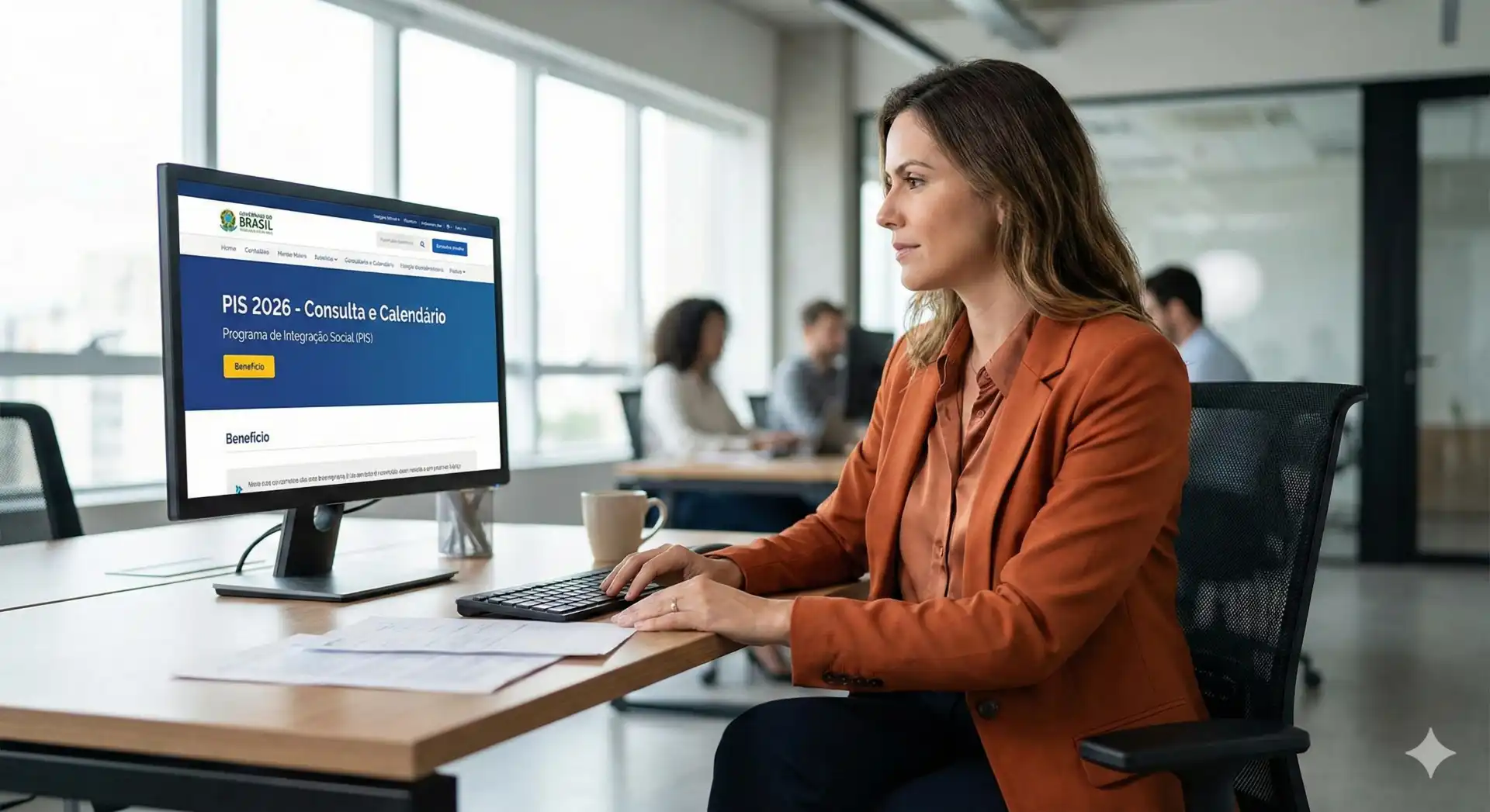 Pessoa acessando o site do PIS 2026 para consultar quem tem direito e como consultar esse benefício social.