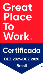 Certificado Great Place To Work Brasil de dezembro de 2025 a dezembro de 2026, reconhecendo ambientes de trabalho positivos e motivadores no Brasil.