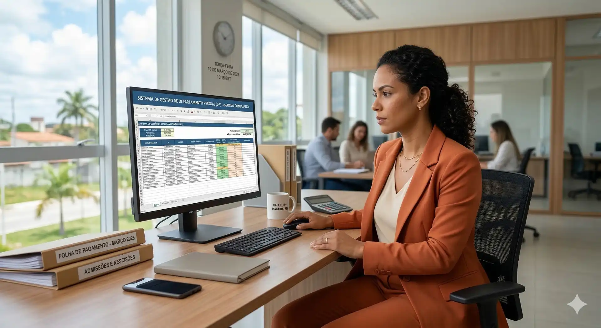 Profissional usando sistema digital de gestão no computador para melhorar agilidade, controle e inteligência em processos administrativos.