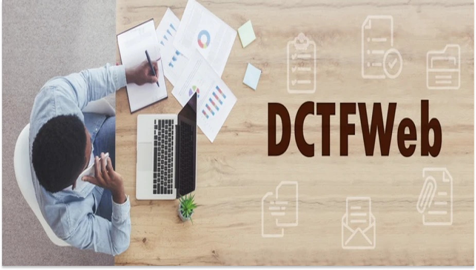 Imagem de um profissional trabalhando em um escritório com laptop, relatórios e gráficos, destaque para a marca DCTFWeb, ideal para SEO relacionada a web e tecnologia.