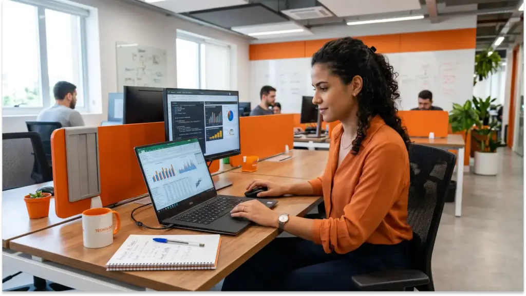 profissional analisa graficos em telas no escritorio moderno O que é hard skills, importância e exemplos