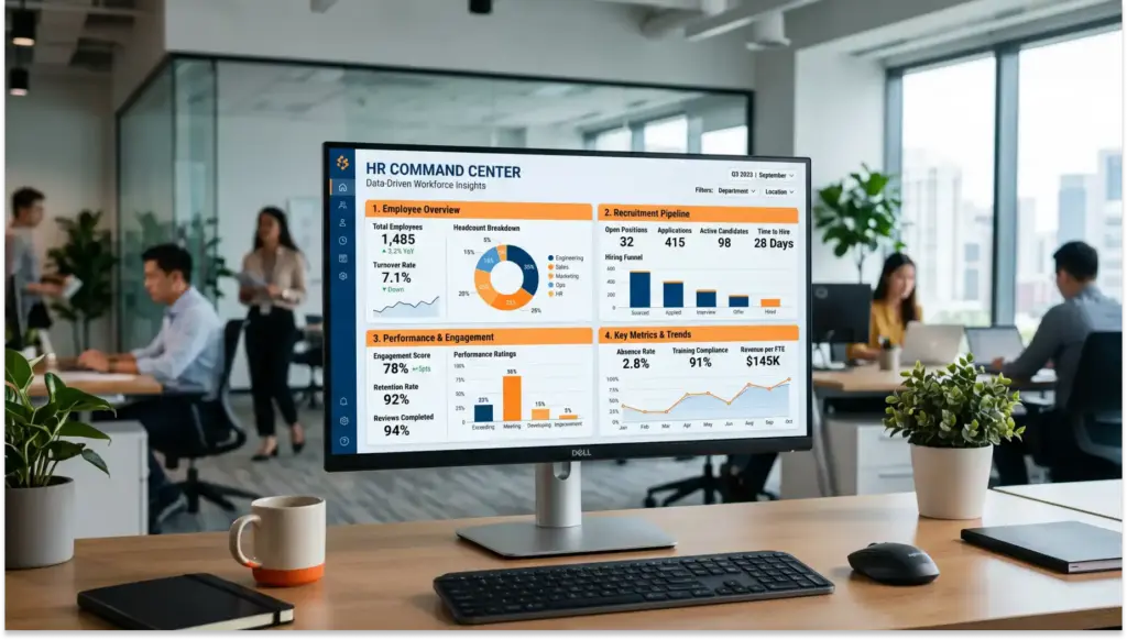 dashboard rh hr command center em tela no escritorio Dicionário de RH: 25 termos essenciais 