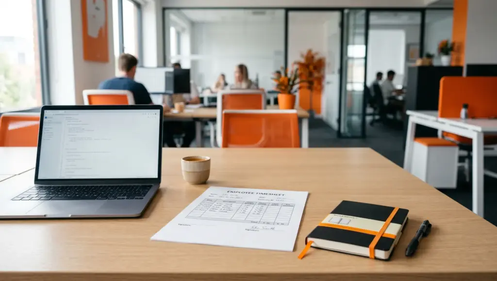mesa escritorio notebook documentos tabelas cafe ambiente corporativo Espelho de Ponto: o que é e quando a empresa é obrigada
