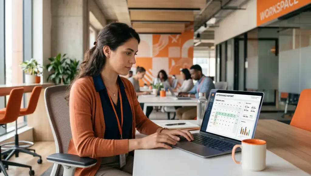 profissional trabalhando em coworking usando notebook com relatorios Espelho de Ponto: o que é e quando a empresa é obrigada