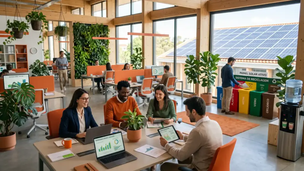 reuniao equipe escritorio reciclagem painel solar 1 ESG: o que é, o que significa a sigla e como aplicar na empresa