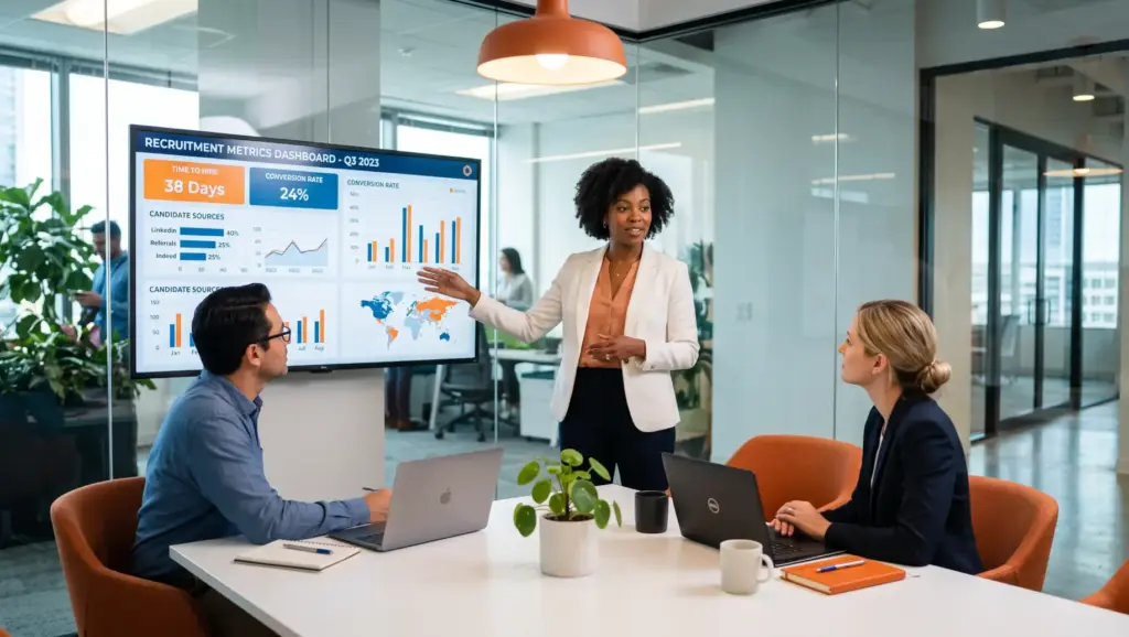 equipe apresenta graficos para ats no escritorio ATS: o que é, como funciona e por que o RH precisa de um