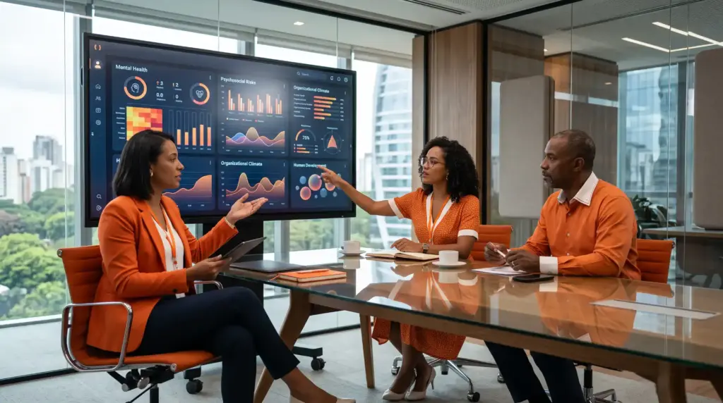 reuniao equipe painel digital saude mental dia do psicologo e psicologa Dia do Psicólogo e da Psicóloga: 10 ideias para comemorar